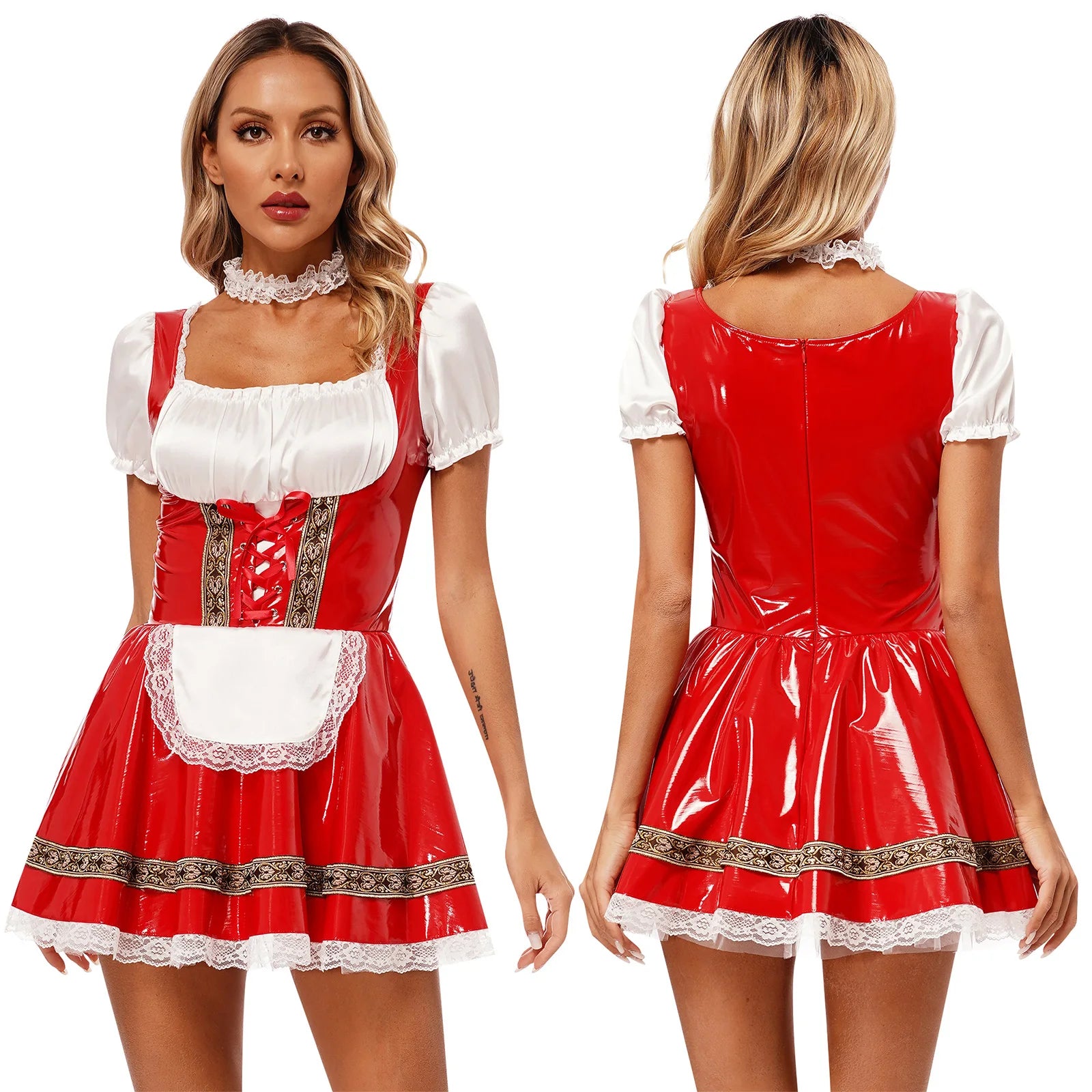 Korte Rode Sexy Beierse Mabel Dirndl Oktoberfest Bier Tirol Vrouw Kostuum