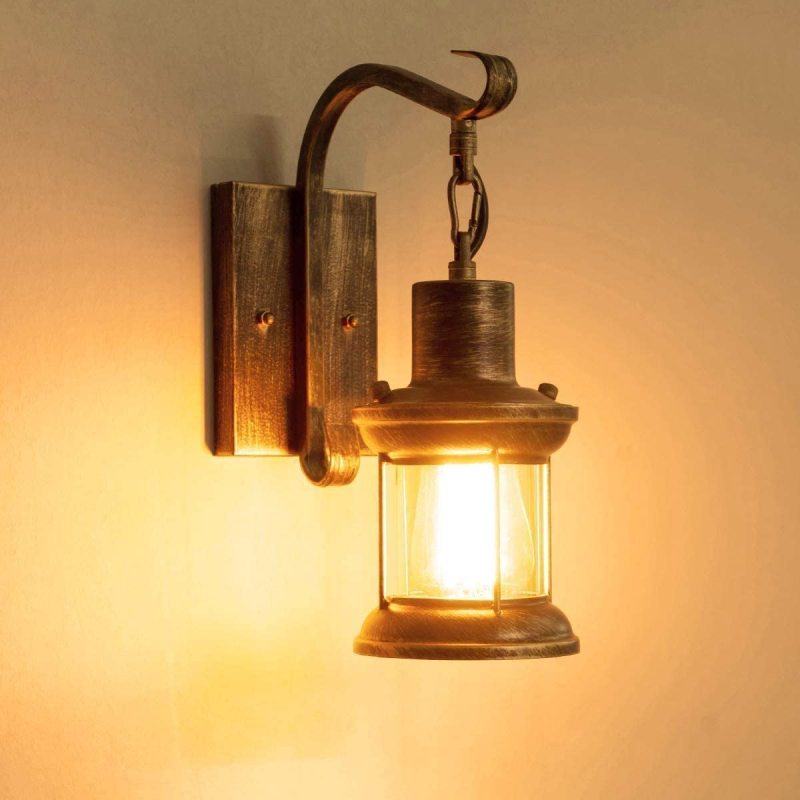 VintageStijl Industriële Wandlamp in Zwart en Brons - Metaal en Glas Binnenverlichting