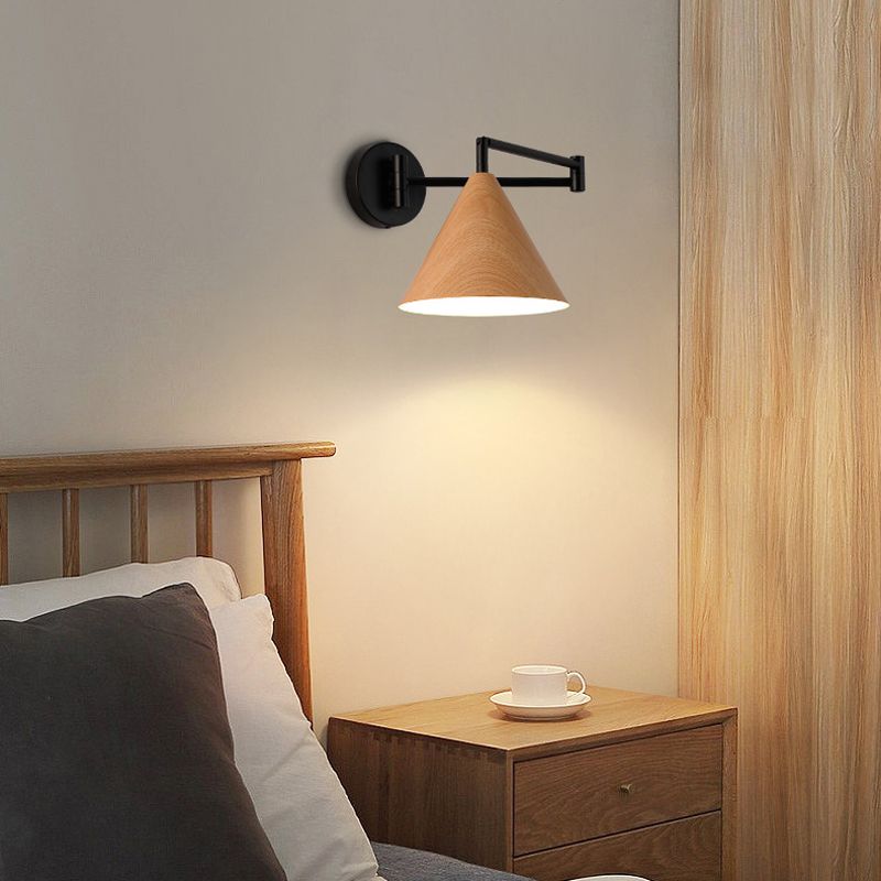 Lumos Kegel Wandlamp - Verstelbare Metaal en Hout voor Slaapkamer