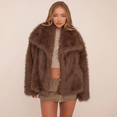 Luxueuze Bruine Faux Fur Jas voor Dames | Amara