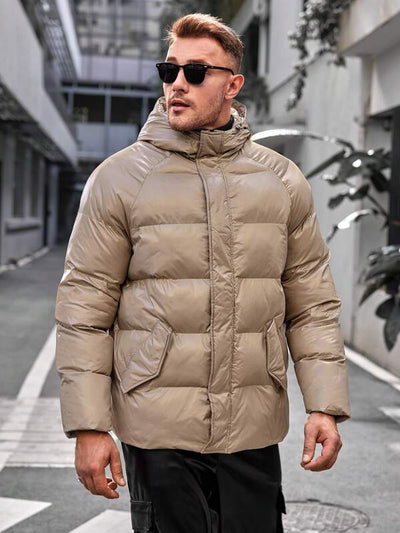 Taupe Winter Puffer Jacket voor Heren met Capuchon | Hunter