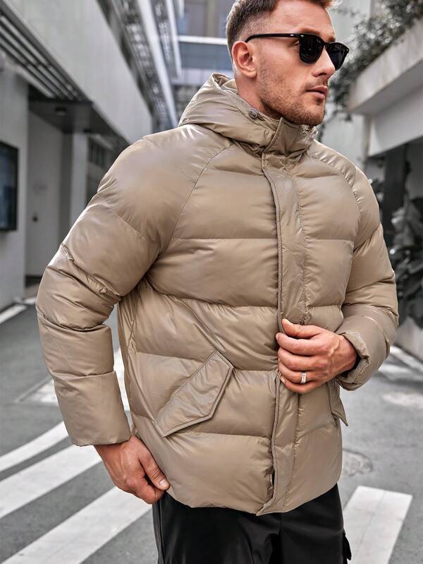 Taupe Winter Puffer Jacket voor Heren met Capuchon | Hunter