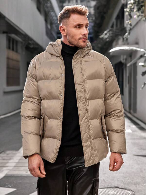 Taupe Winter Puffer Jacket voor Heren met Capuchon | Hunter