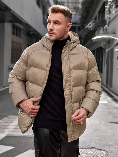 Taupe Winter Puffer Jacket voor Heren met Capuchon | Hunter