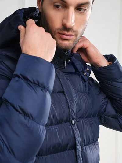 Wattierte marineblaue Pufferjacke mit Kapuze für Herren | Blake