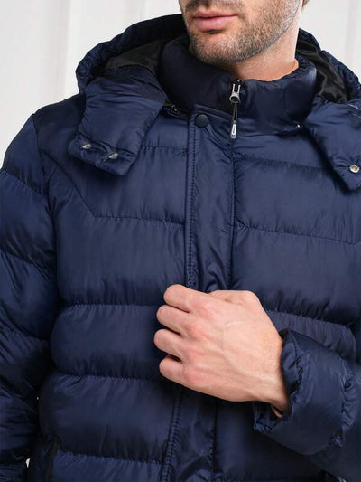 Wattierte marineblaue Pufferjacke mit Kapuze für Herren | Blake