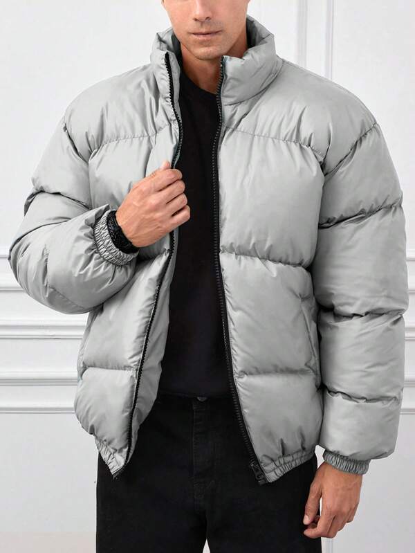 Hellgraue wattierte Pufferjacke für Herren | Aiden