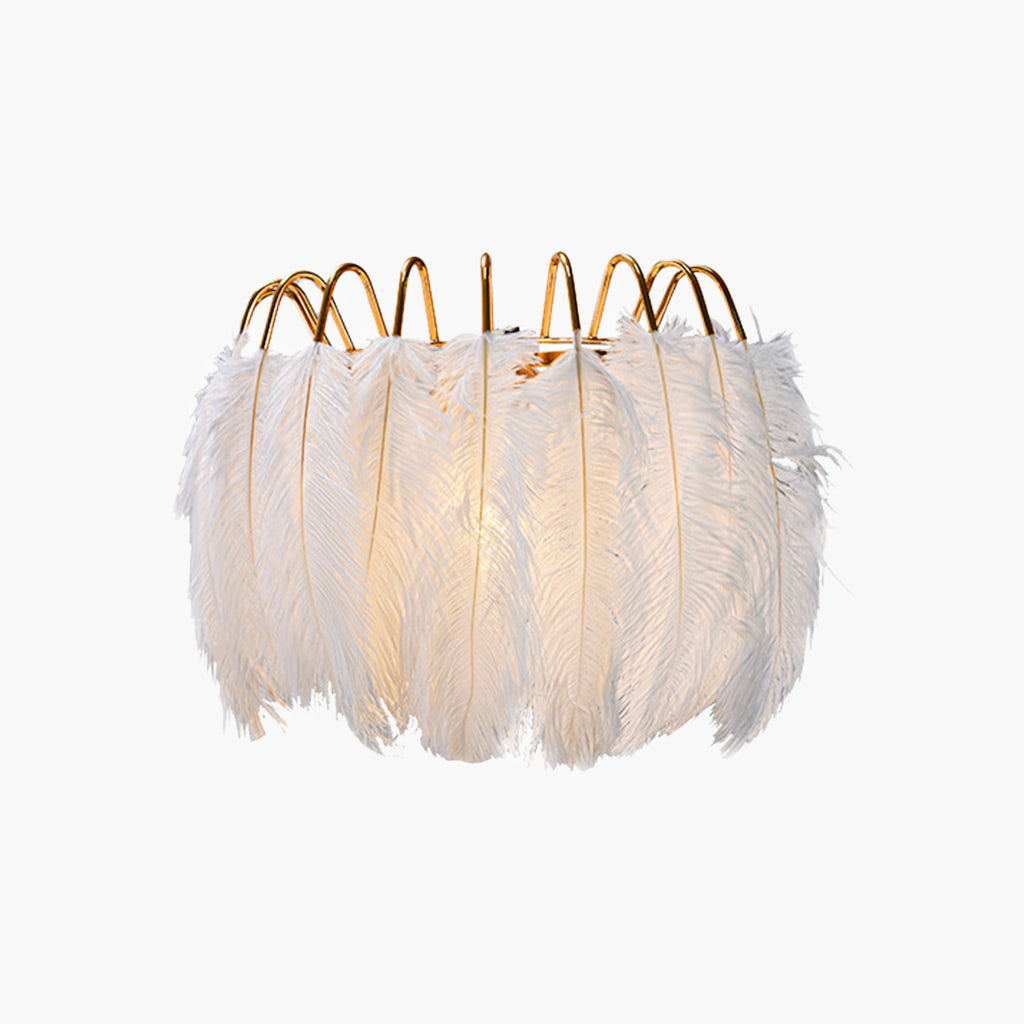 Wandlamp met Struisvogelveer - Luxe en Uniek Design in Wit