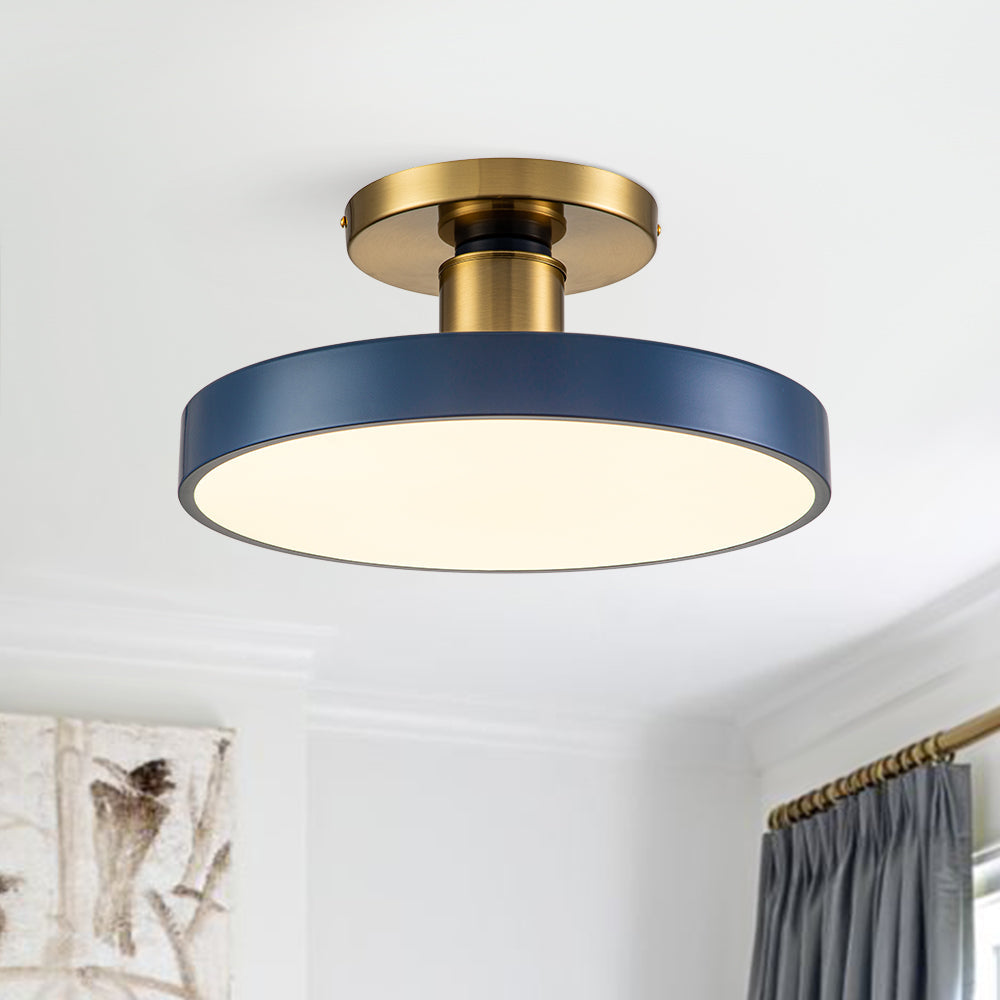 Blauwe LED Acryl Drum Semi Flush Mount Plafondlamp