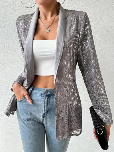 Grauer Blazer mit glänzenden Pailletten | Celeste