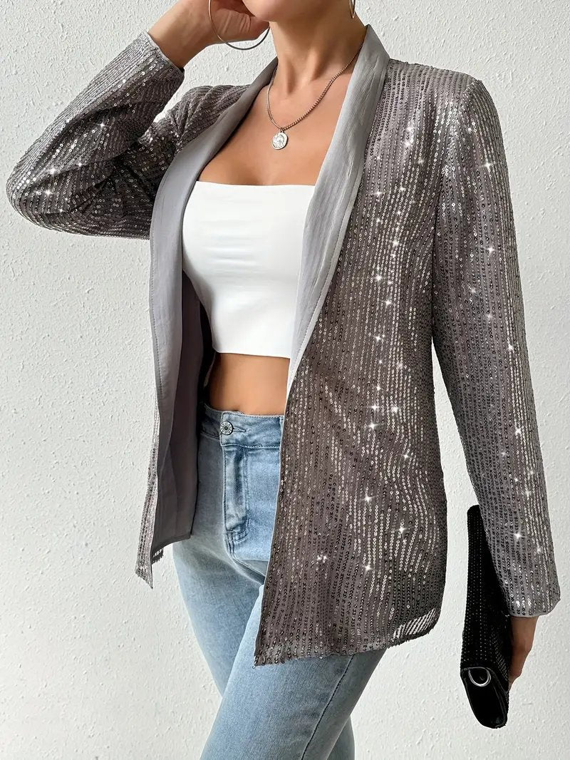 Grauer Blazer mit glänzenden Pailletten | Celeste