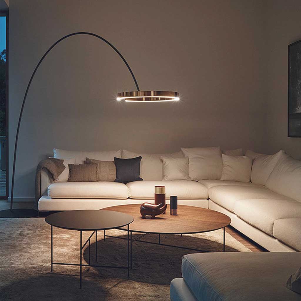 Halo Glow | Minimalist Gold Floor Lamp with Curved Design for Living Room