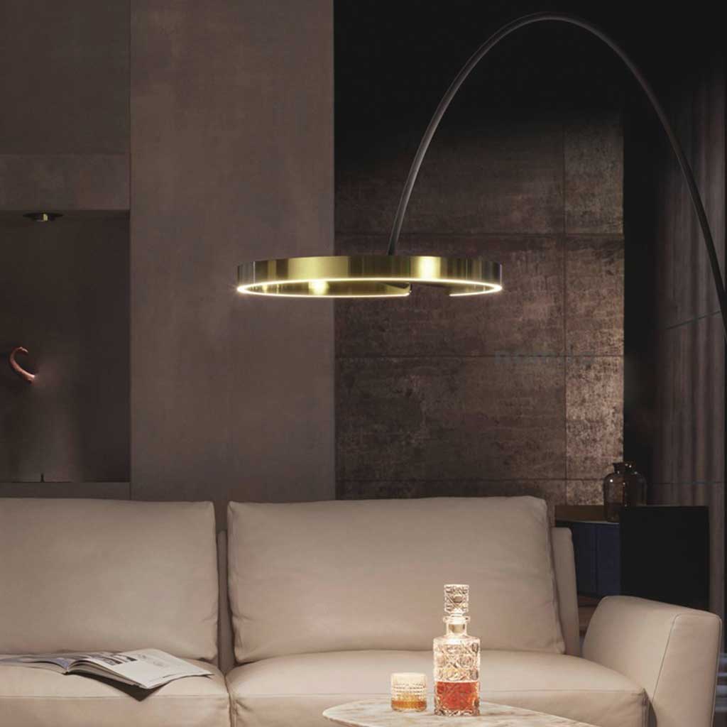 Halo Glow | Minimalist Gold Floor Lamp with Curved Design for Living Room