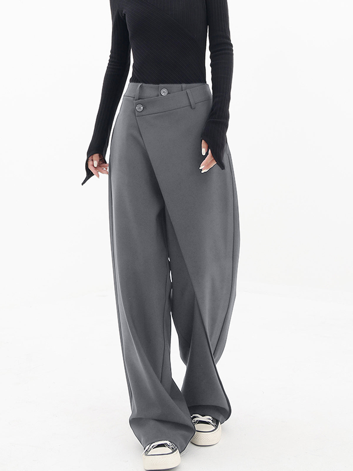 Asymmetrische Wide Leg Dress Broek met Knopen | Elodie