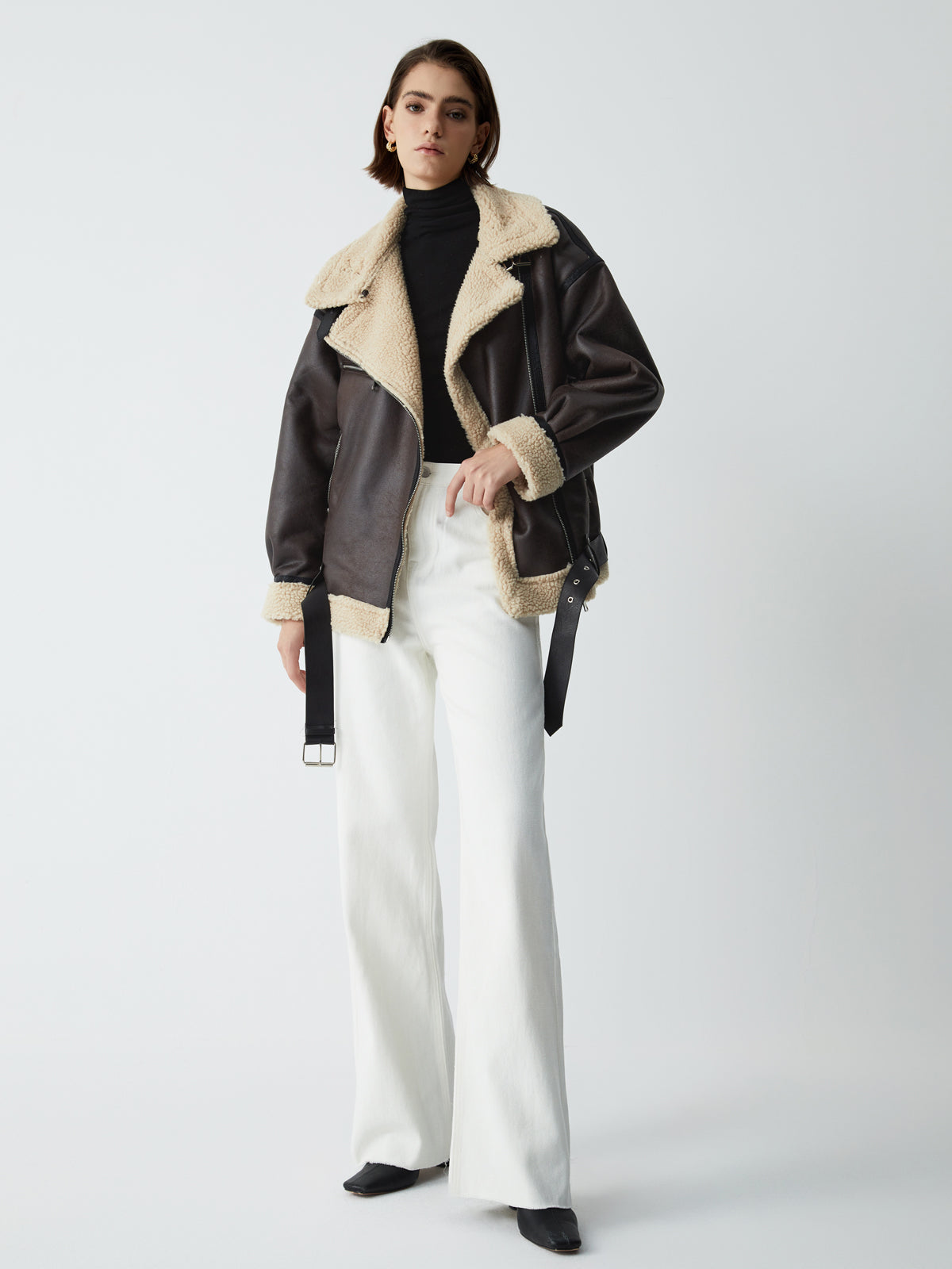 Klassieke Shearling Leren Vliegjas met Sherpa Voering voor Dames | Amelia