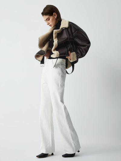 Klassieke Shearling Leren Vliegjas met Sherpa Voering voor Dames | Amelia