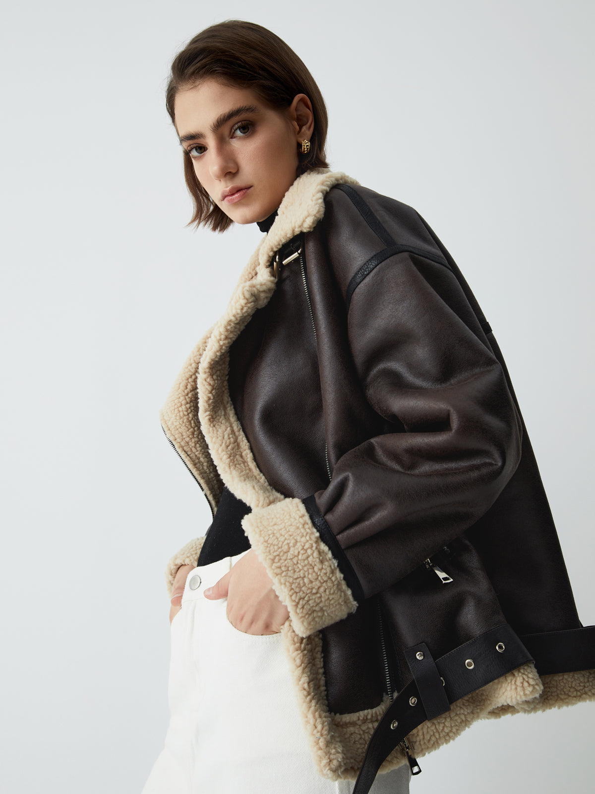 Klassieke Shearling Leren Vliegjas met Sherpa Voering voor Dames | Amelia