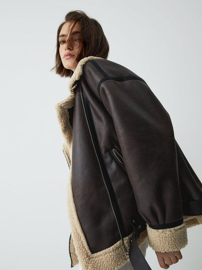 Klassieke Shearling Leren Vliegjas met Sherpa Voering voor Dames | Amelia