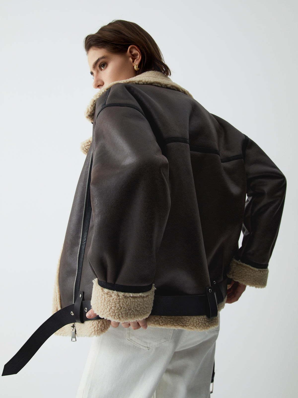 Klassieke Shearling Leren Vliegjas met Sherpa Voering voor Dames | Amelia