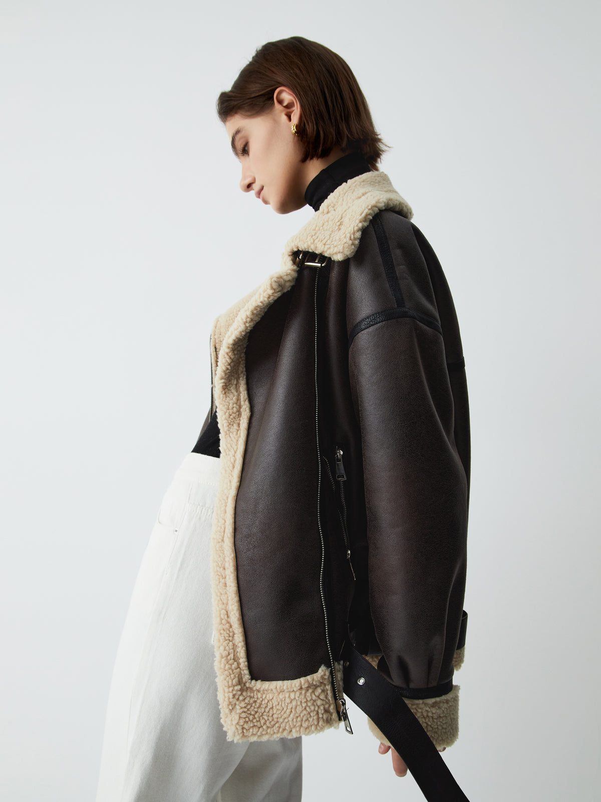 Klassieke Shearling Leren Vliegjas met Sherpa Voering voor Dames | Amelia