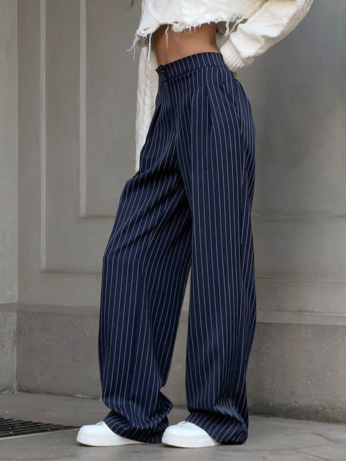 Pinstripe Geplooide Wide Leg Dress Broek | Isabella