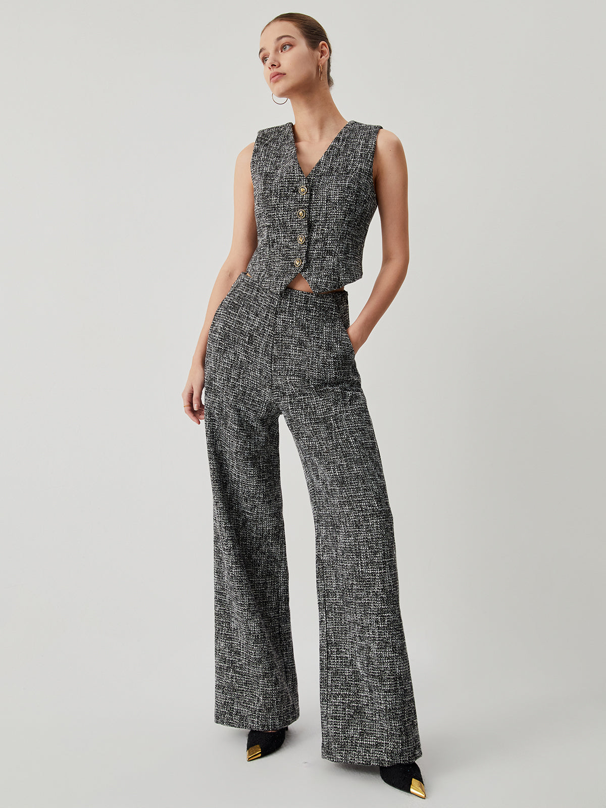 Old Money Tweed Rechte Broek met Zakken | Charlotte