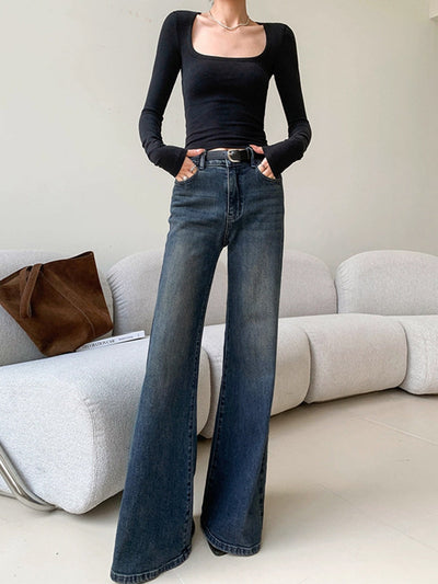 Vintage Washed Wide Leg Denim Jeans | Ava