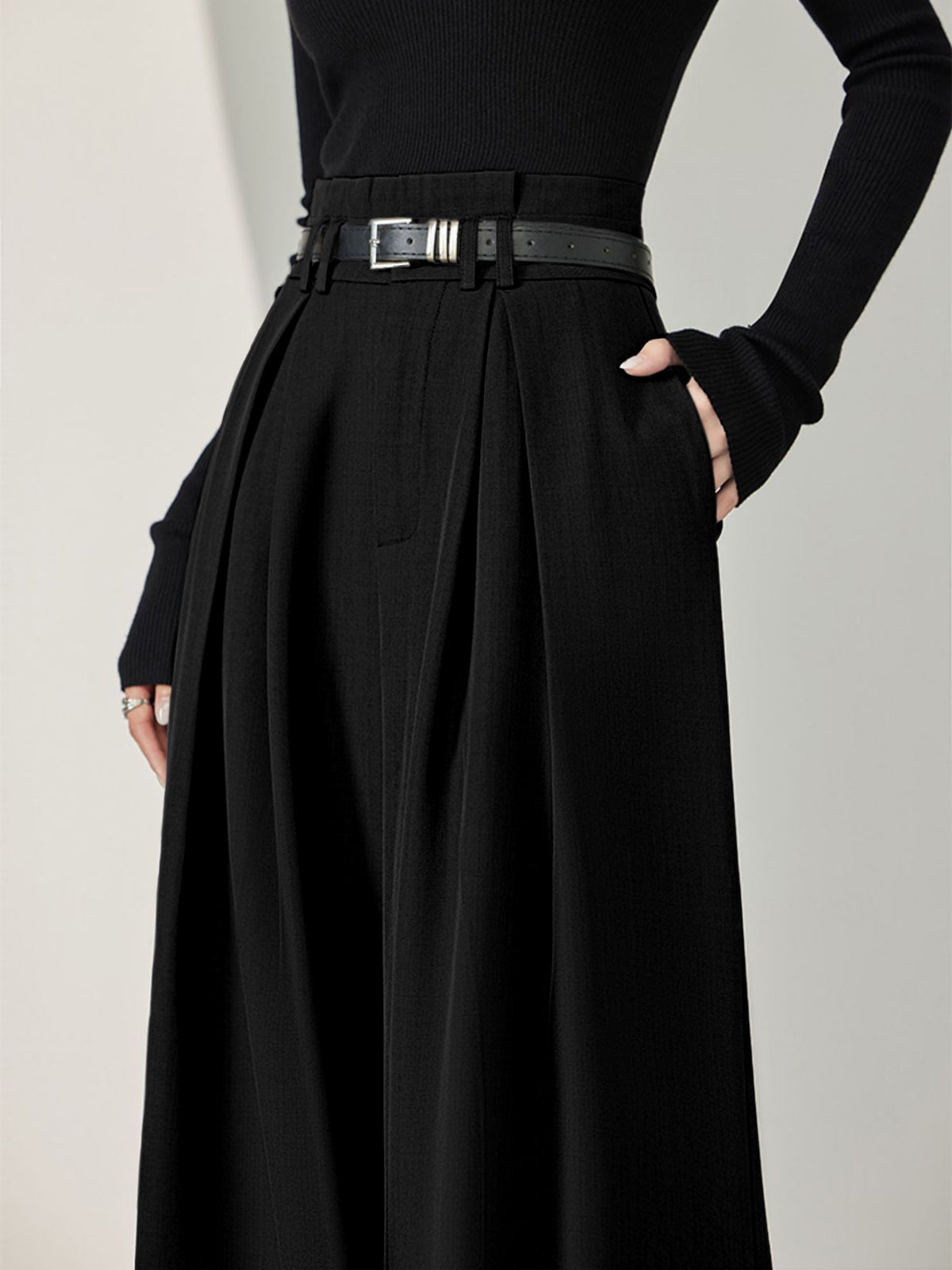 Effen Geplooide Wide Leg Broek | Livia