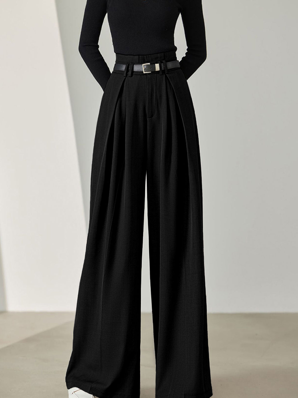 Effen Geplooide Wide Leg Broek | Livia