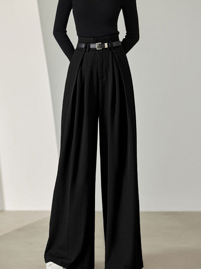 Effen Geplooide Wide Leg Broek | Livia