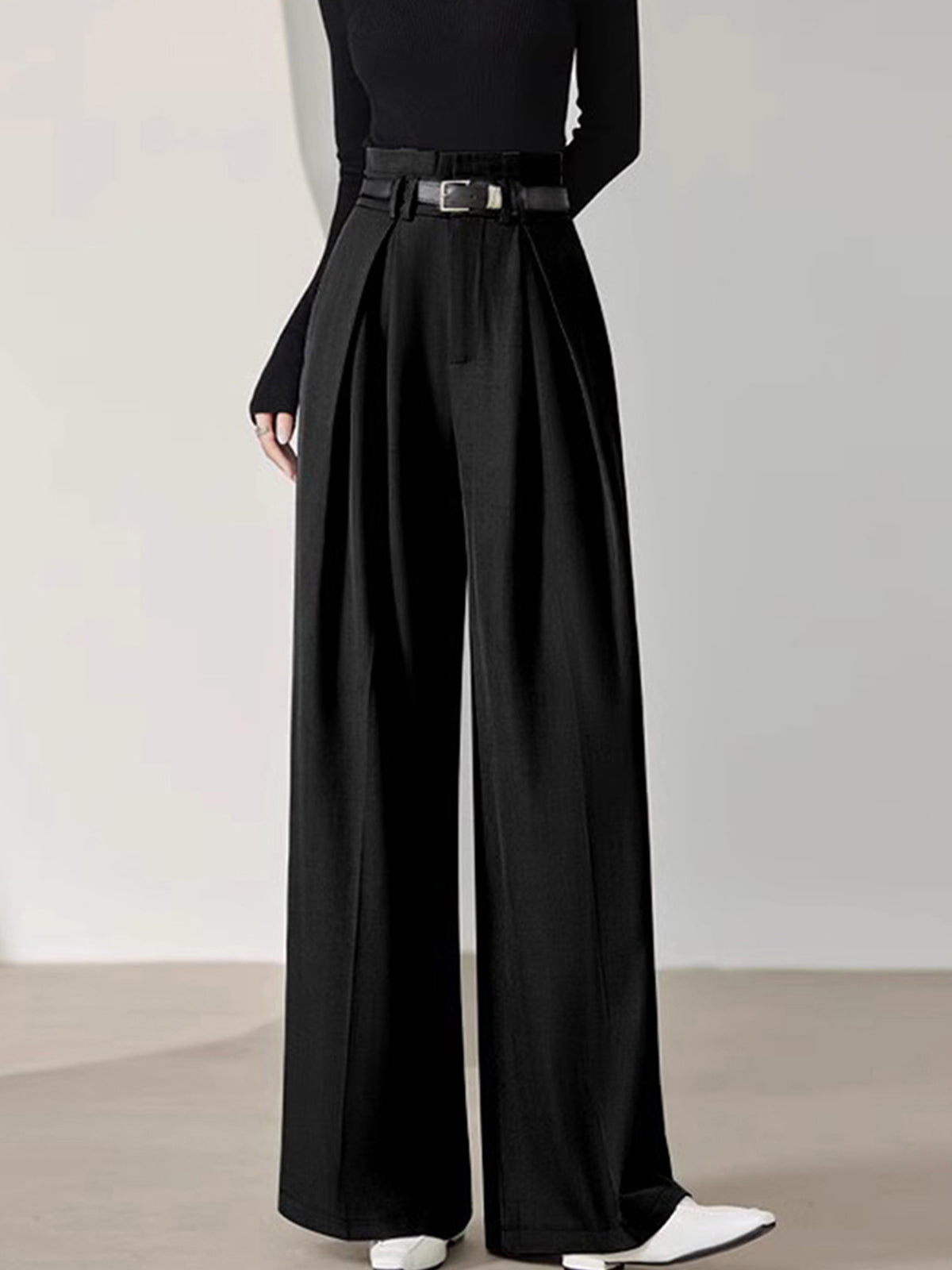 Effen Geplooide Wide Leg Broek | Livia