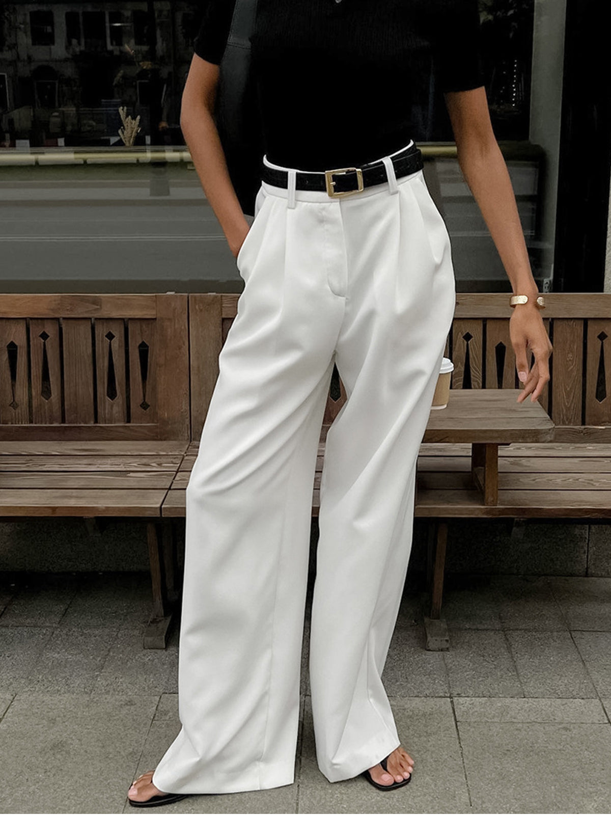 Effen Wide Leg Broek Zonder Riem | Sophie