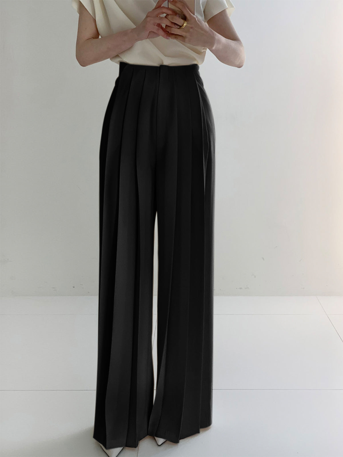 Geplooide Hoge Taille Wide Leg Broek | Luna