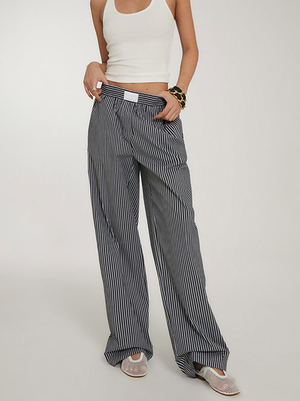 Casual Gestreepte Wide Leg Broek | Eva