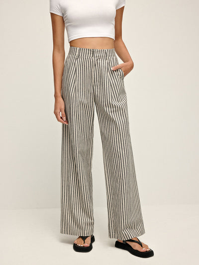 Pinstripe Hoge Taille Lange Broek | Isabelle