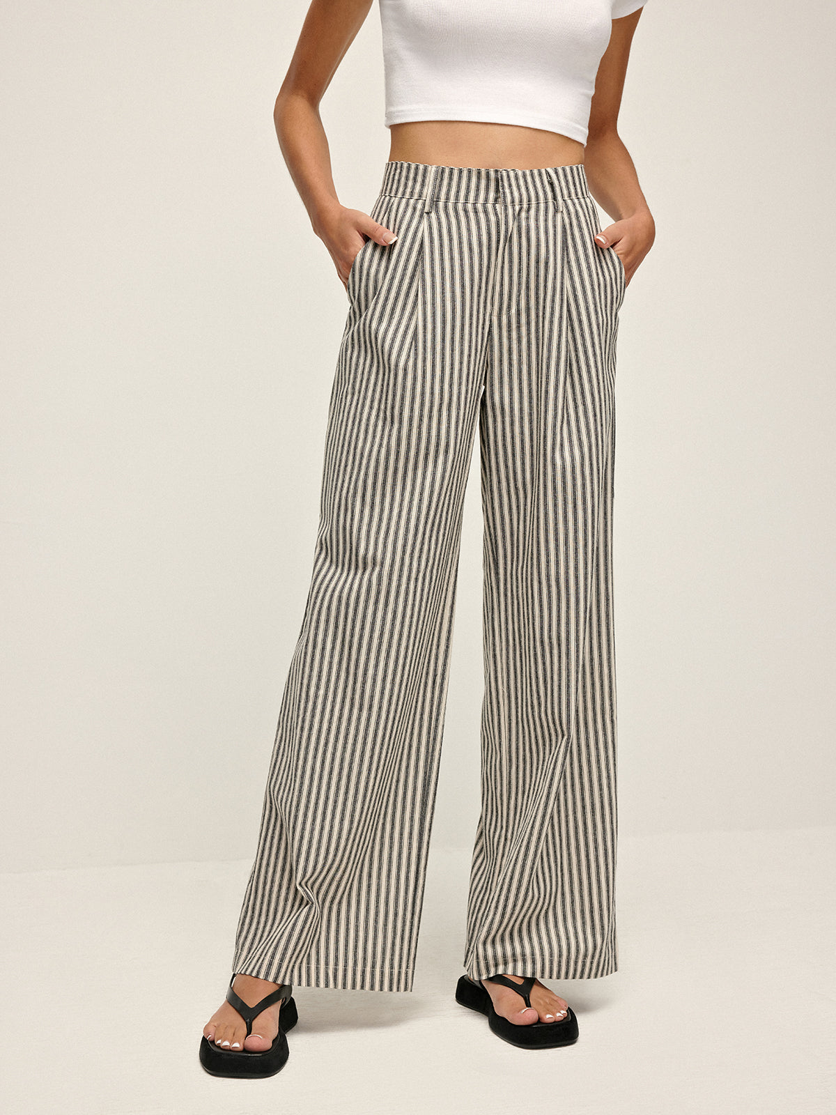 Pinstripe Hoge Taille Lange Broek | Isabelle