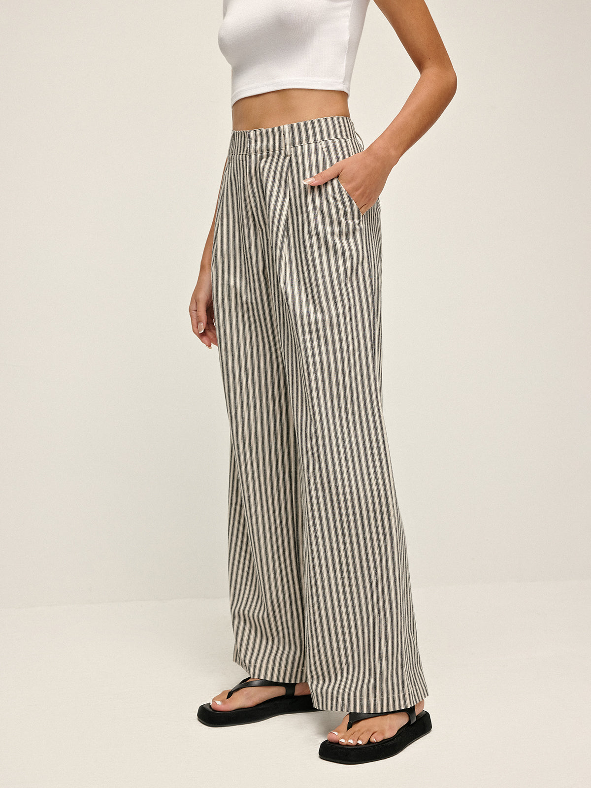 Pinstripe Hoge Taille Lange Broek | Isabelle