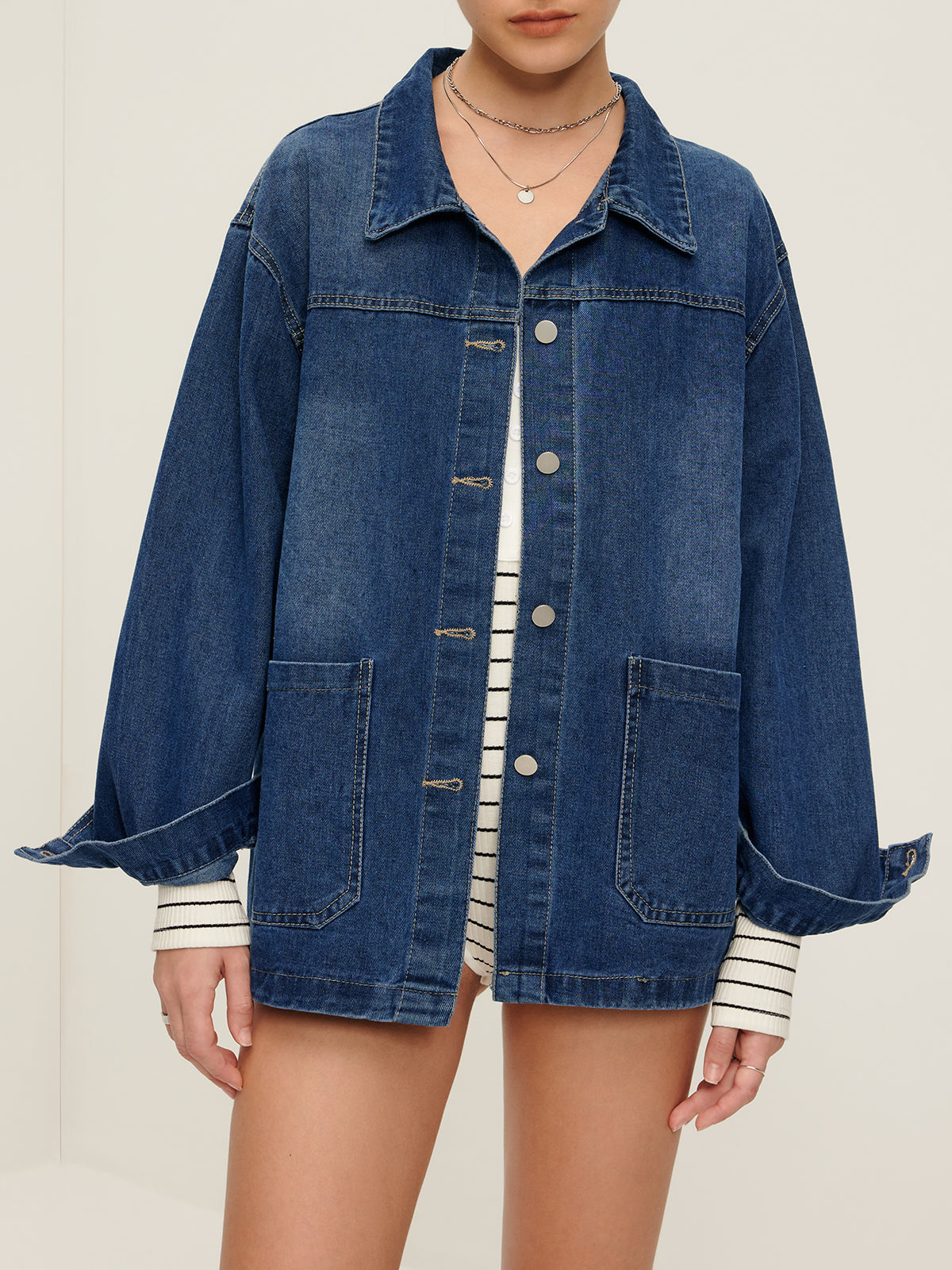 Casual Denim Jas met Revers en Knoopsluiting voor Dames | Luna