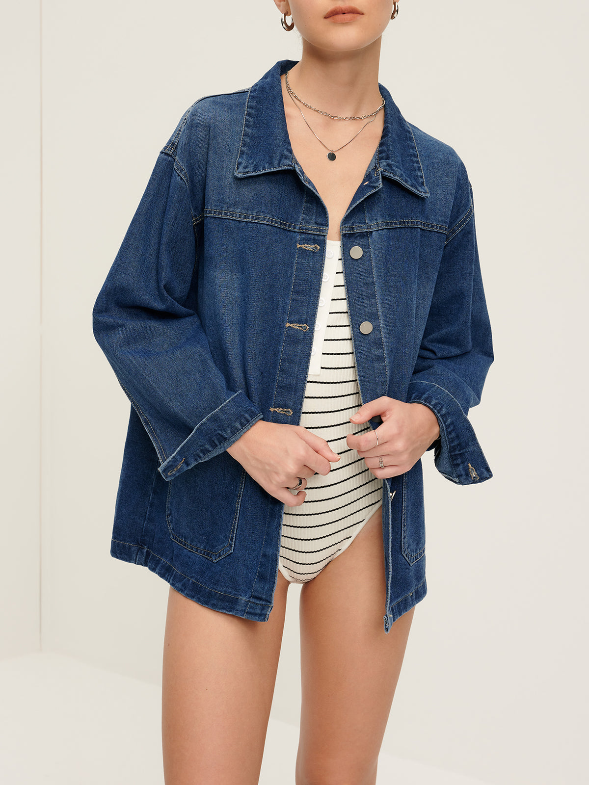 Casual Denim Jas met Revers en Knoopsluiting voor Dames | Luna