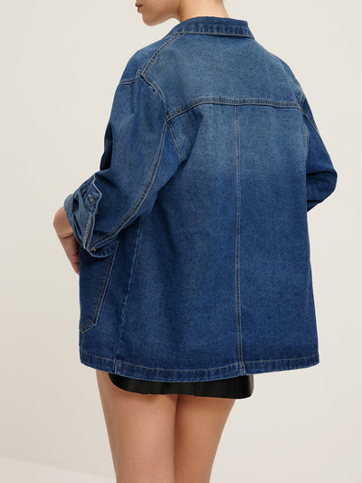 Casual Denim Jas met Revers en Knoopsluiting voor Dames | Luna