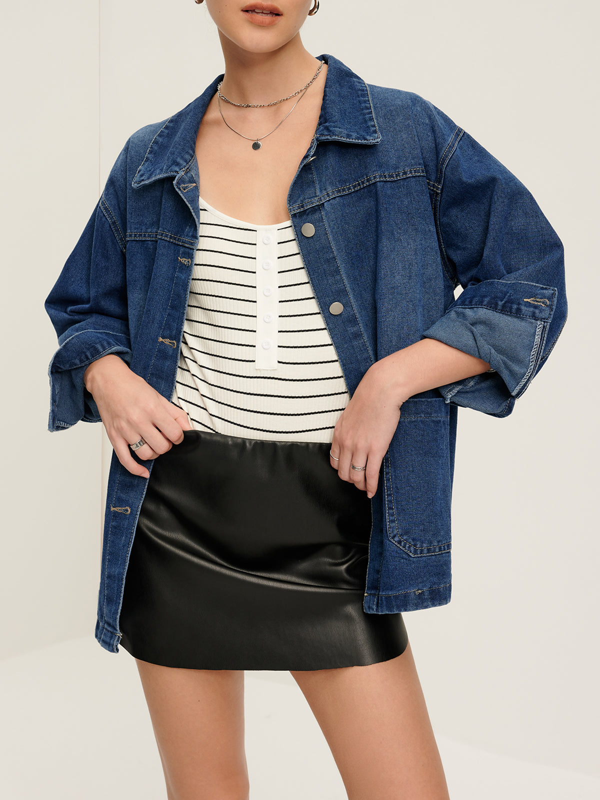 Casual Denim Jas met Revers en Knoopsluiting voor Dames | Luna