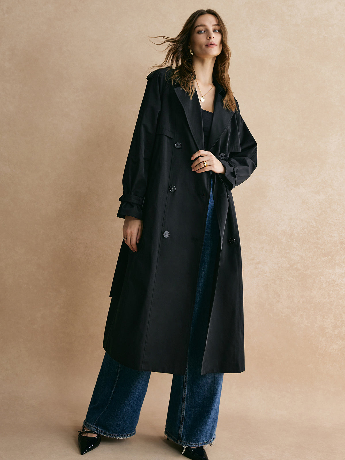 Casual Lange Trenchcoat met Zakken voor Dames | Emilia