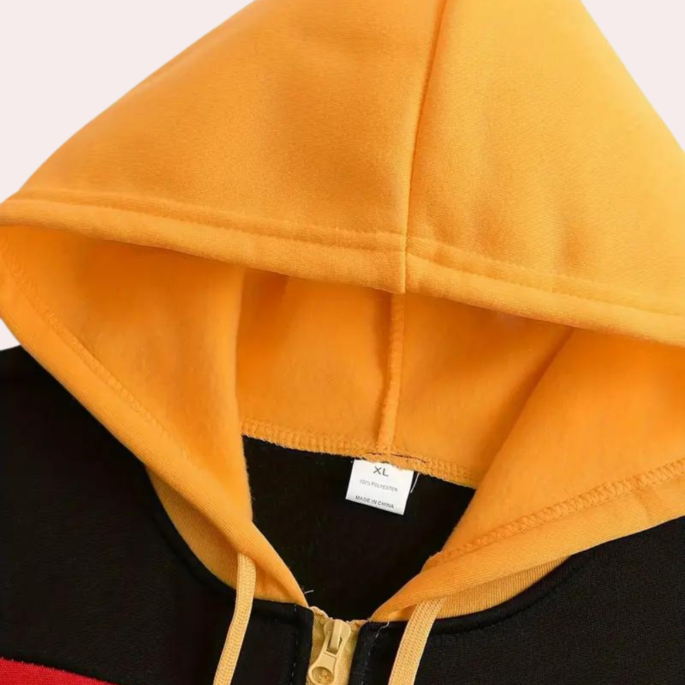 Lässiger orangefarbener Farbblock-Hoodie für Herren | Wann