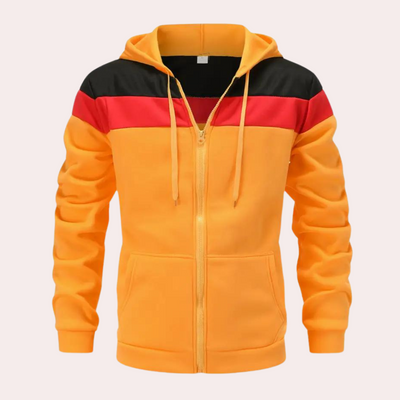 Lässiger orangefarbener Farbblock-Hoodie für Herren | Wann