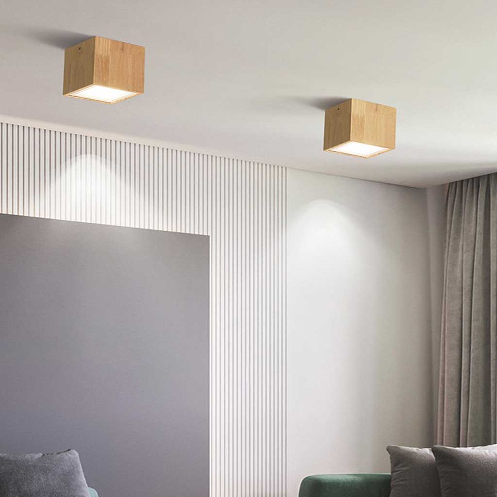 Nordic Beam LED Ceiling Light - Sleek Cylindrical and Cubic Wooden Design