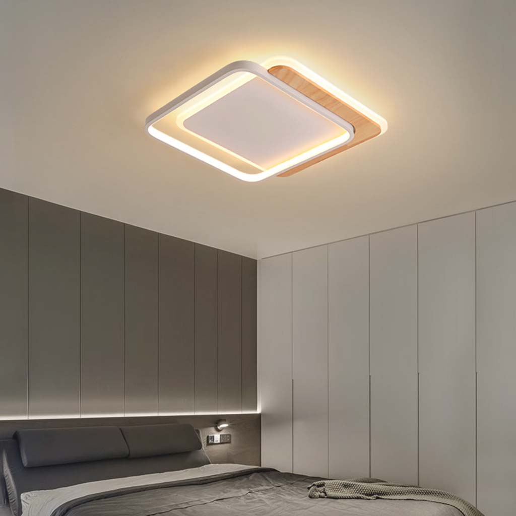 LuxeForm Ceiling Lamp - Adjustable Round/Square Flush Mount with Wooden Accents