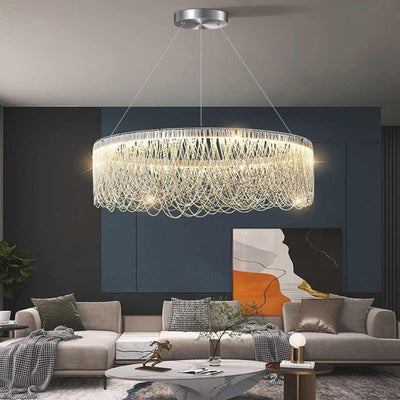 LuxeTassel LED Kroonluchter – Zilveren Elegantie met Aluminium Kwast en Modern Ontwerp