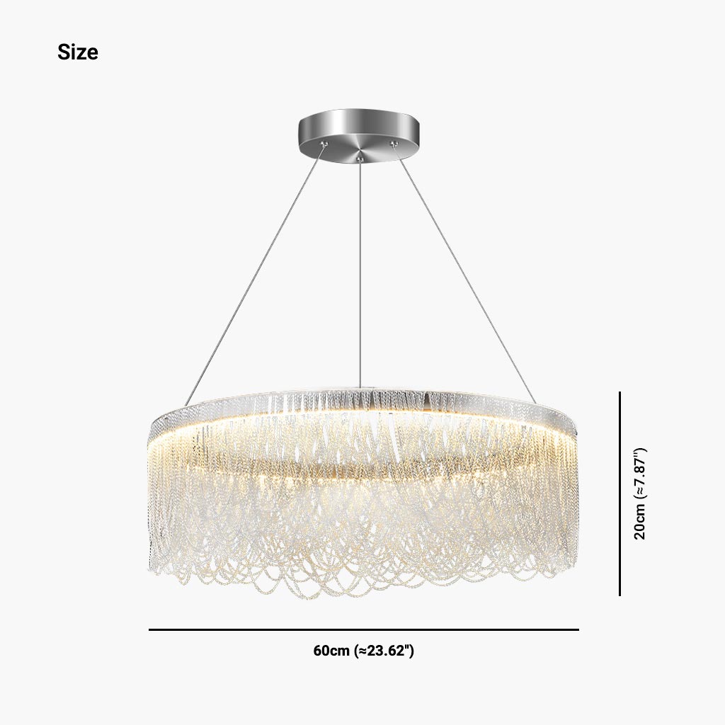 LuxeTassel LED-Kronleuchter – Silberne Eleganz mit Aluminiumquaste und modernem Design