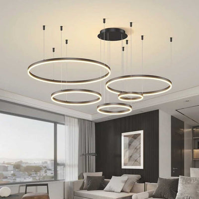 LumiRingen LED Kroonluchter – Luxe Dimbare Hanglamp met Meerdere Ringen in Modern Aluminium Design