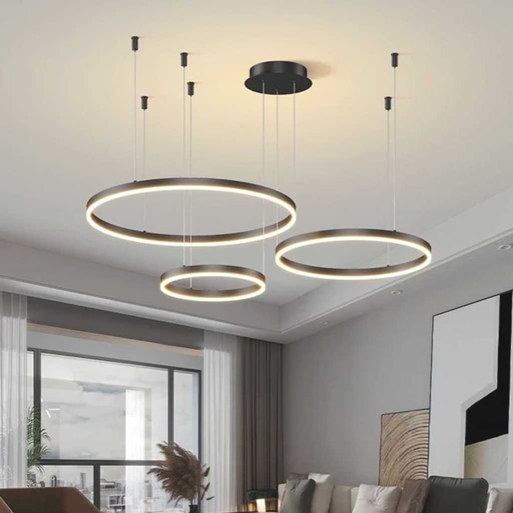 LumiRingen LED-Kronleuchter – Luxuriöse dimmbare Hängelampe mit mehreren Ringen im modernen Aluminium-Design